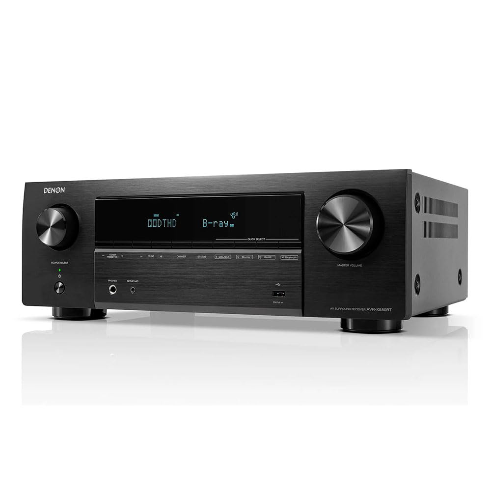 Denon AVR-x580bt, 5.2ch, 5 HDMI inputs, 140w, Dolby and DTX HD 8K Av Receiver (Black)