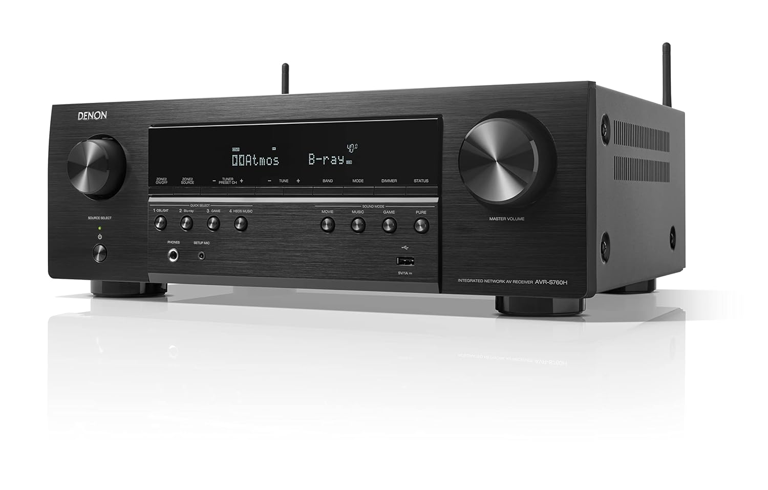 Denon AVR-S760H 7.2 Ch AVR - 75 W/Ch, Advanced 8K Upscaling, Dolby Atmos Height Virtualization, DTS Virtual:X & More, Wireless Streaming, Built-in HEOS, Amazon Alexa Voice Control