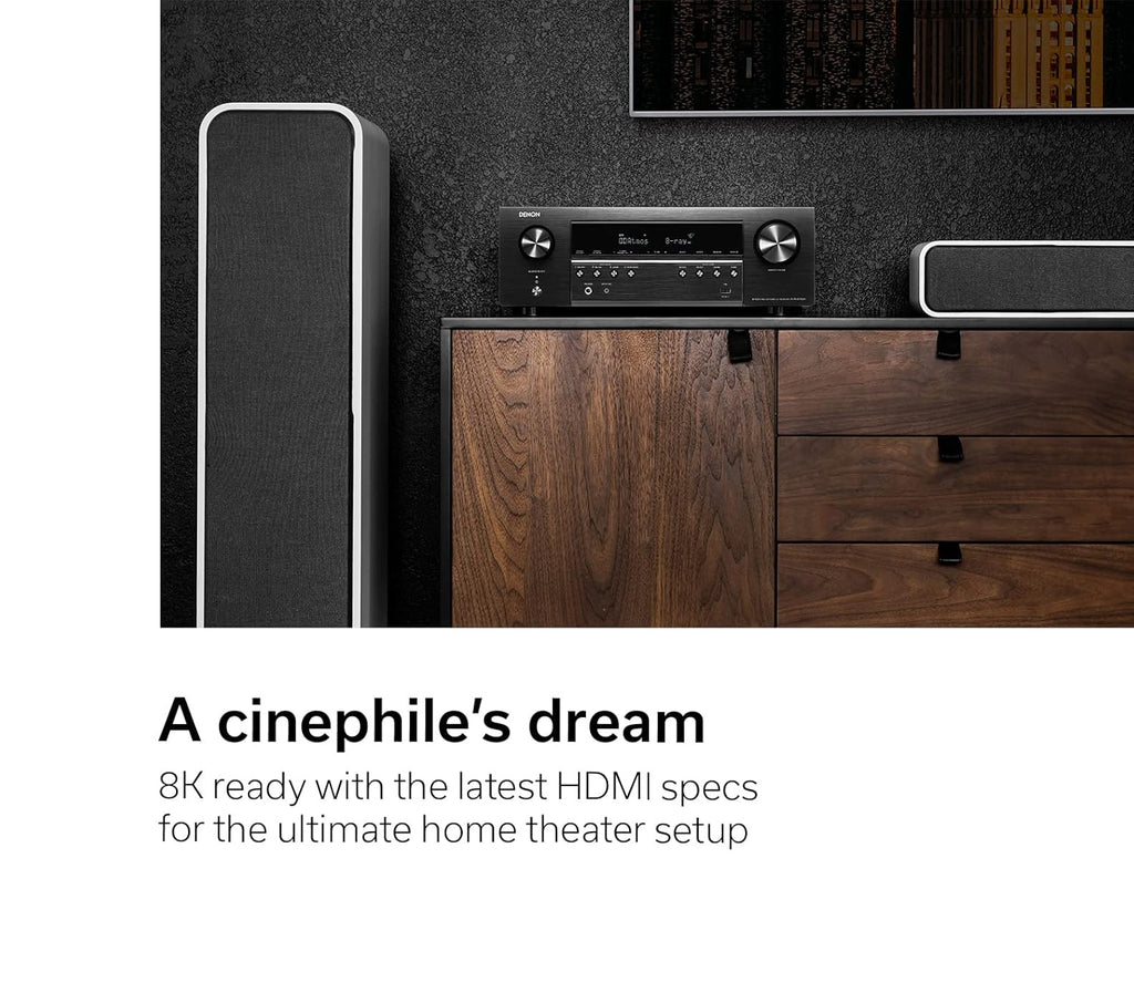 Denon AVR-S760H 7.2 Ch AVR - 75 W/Ch, Advanced 8K Upscaling, Dolby Atmos Height Virtualization, DTS Virtual:X & More, Wireless Streaming, Built-in HEOS, Amazon Alexa Voice Control