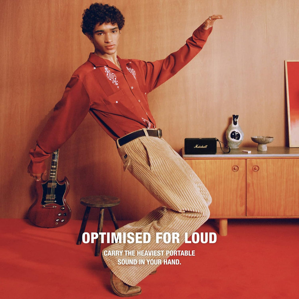 Marshall Middleton Portable Bluetooth Speaker with 20+ Hours of Portable Playtime, 360° Sound, Dust & Waterproof (IP67) - Black & Brass.