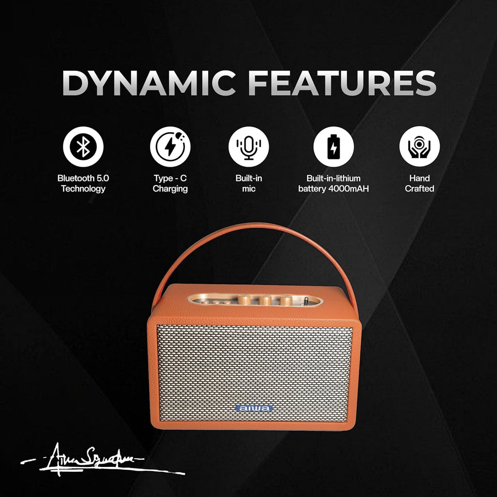 Aiwa Bluetooth Speaker with Powerfull Bass, Built-in Microphone, Portable Speaker with 9+ Hours Play Time, 40W Speaker, Type-C Charging | RS-X 100 Natsukasii Pro (Brown)