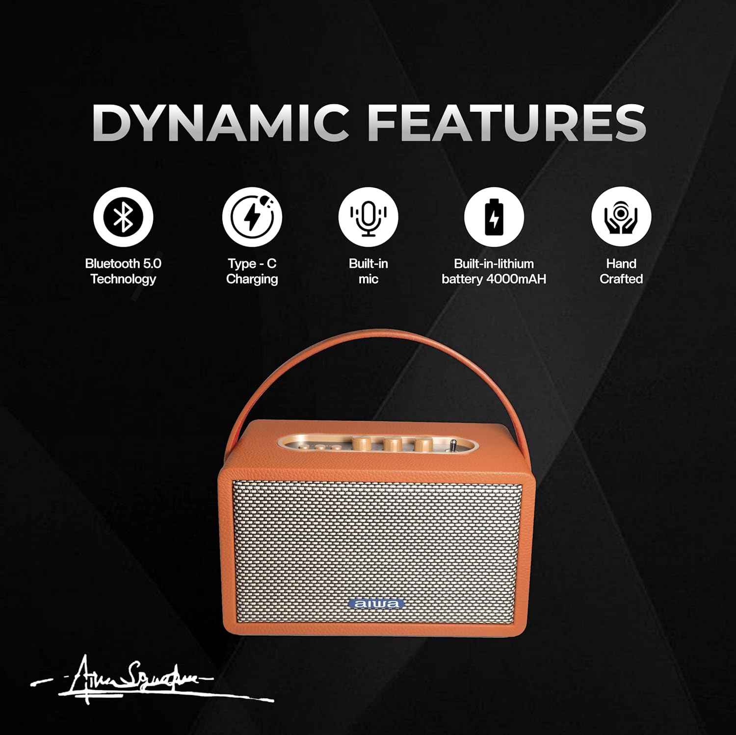 Aiwa Bluetooth Speaker with Powerfull Bass, Built-in Microphone, Portable Speaker with 9+ Hours Play Time, 40W Speaker, Type-C Charging | RS-X 100 Natsukasii Pro (Brown)