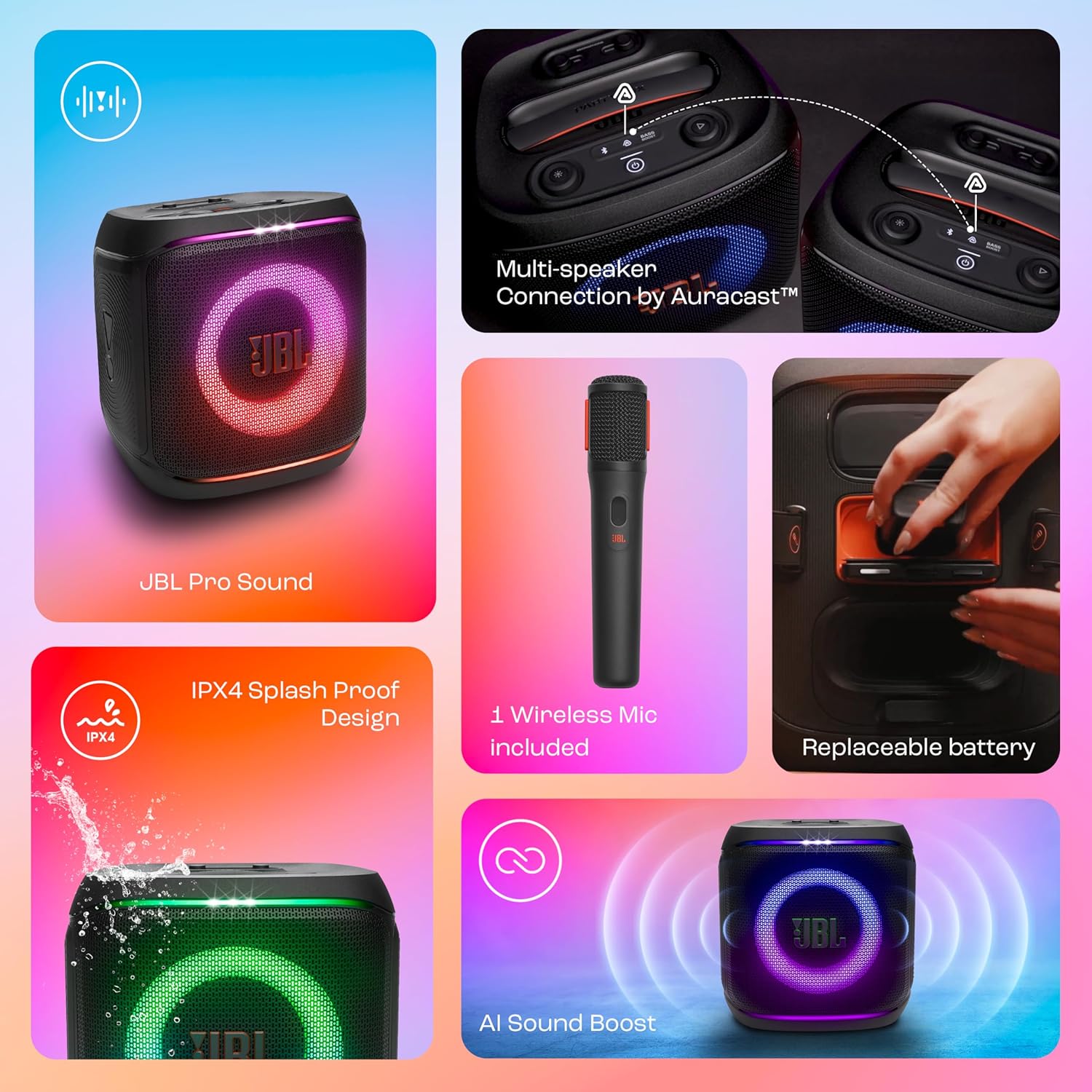 JBL Partybox Encore 2 with Mic, Wireless Bluetooth Party Speaker, AI Sound Boost, Dynamic Light Show, Upto 15Hrs Playtime, Replaceable Battery, Multi-Speaker Connection by Auracast, PartyBox App-Black