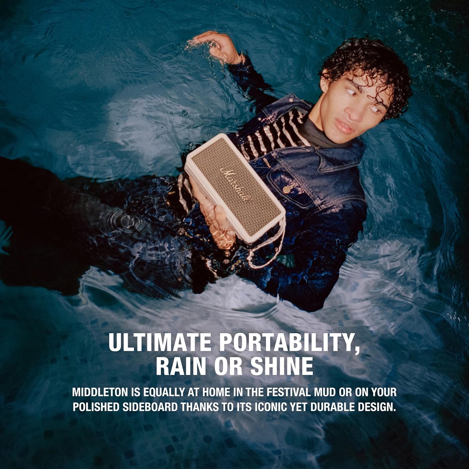 Marshall Middleton Portable Bluetooth Speaker with 20+ Hours of Portable Playtime, 360° Sound, Dust & Waterproof (IP67) - Cream