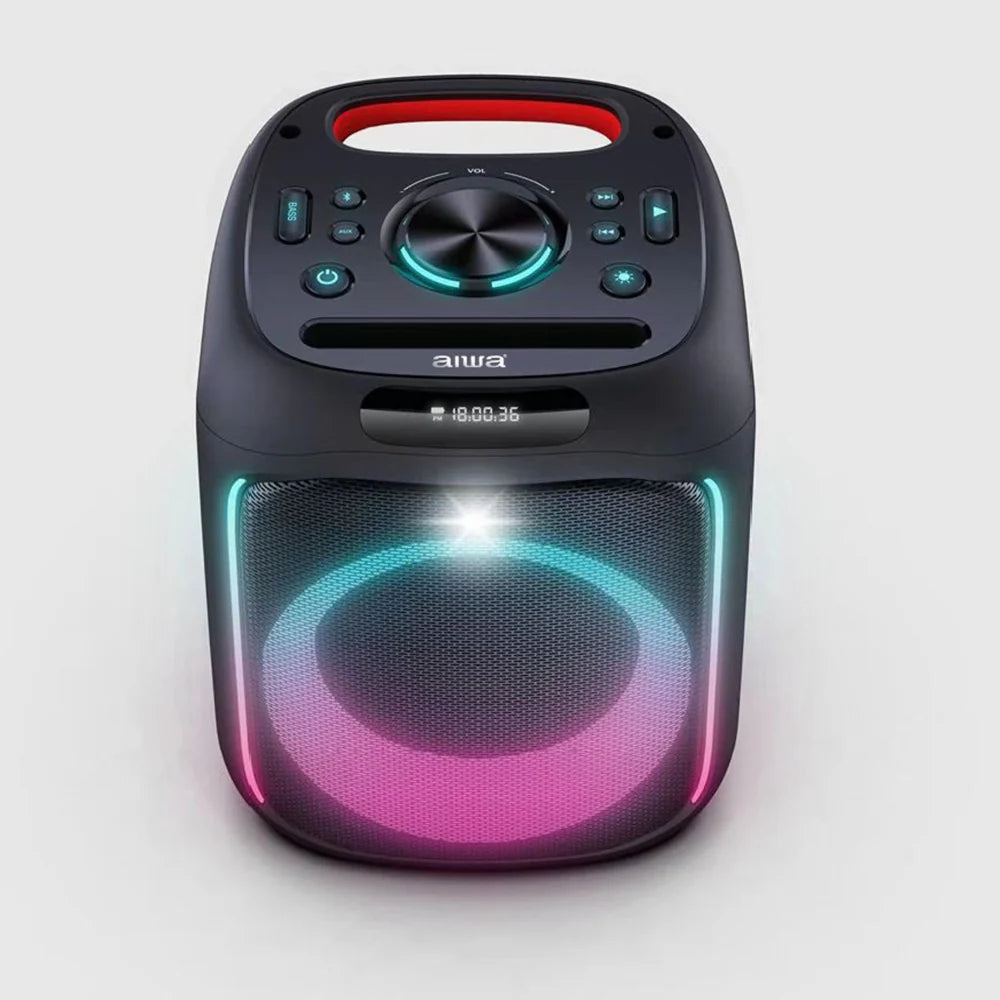 AIWA AW-PS701 Wireless Bluetooth Party Speaker | 100W Monstrous Pro Sound | 6.5" Subwoofer with 1 Wireless MIC | RGB Dynamic LED Lights | Up to 6 Hrs Playtime |2 Wired Mic Input | Black | TWS Dual-Link Technology