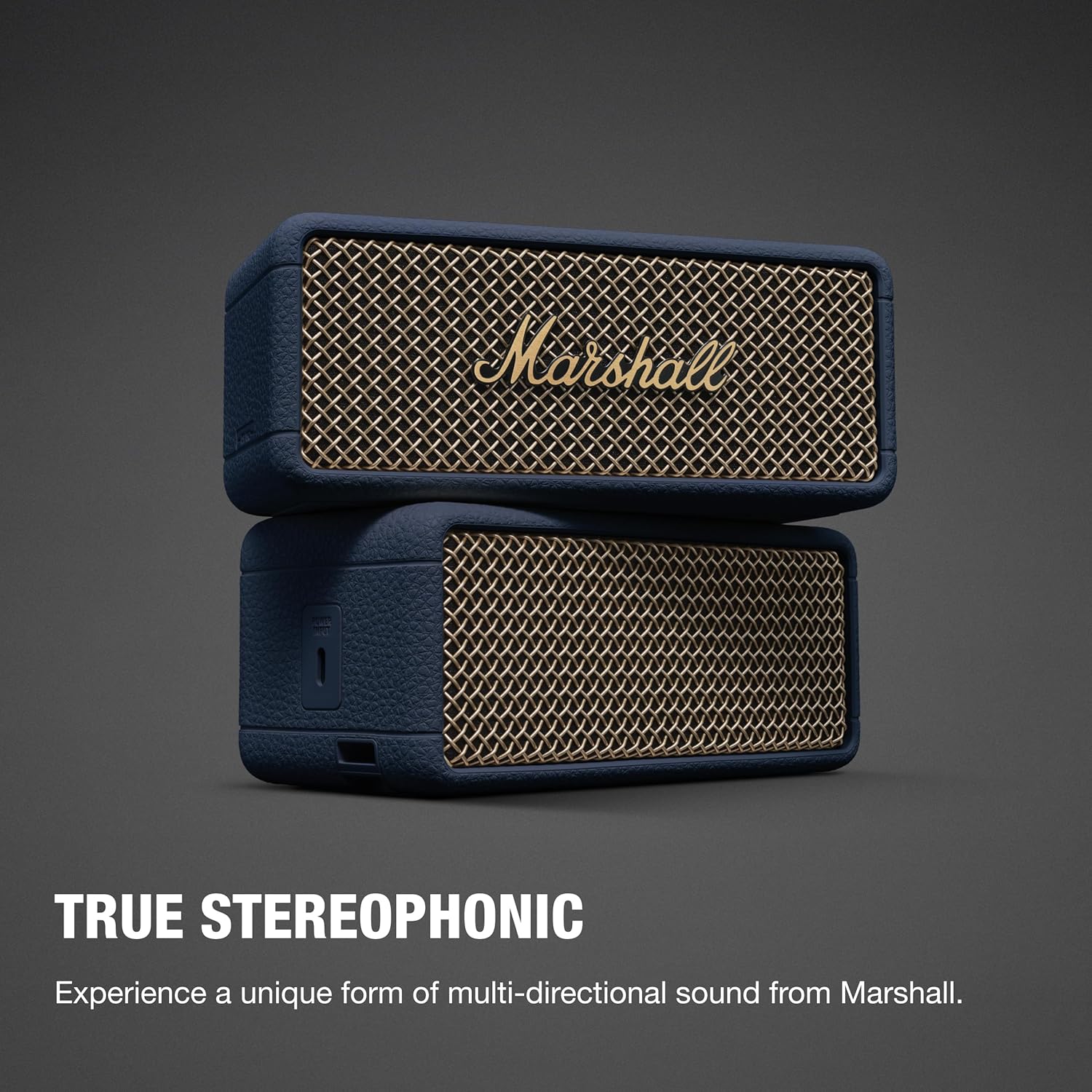 Marshall Emberton III Compact Portable Bluetooth Speaker with 32+ Hours of Playtime, (360° Sound), Dust & Waterproof (IP67) – Midnight Blue.