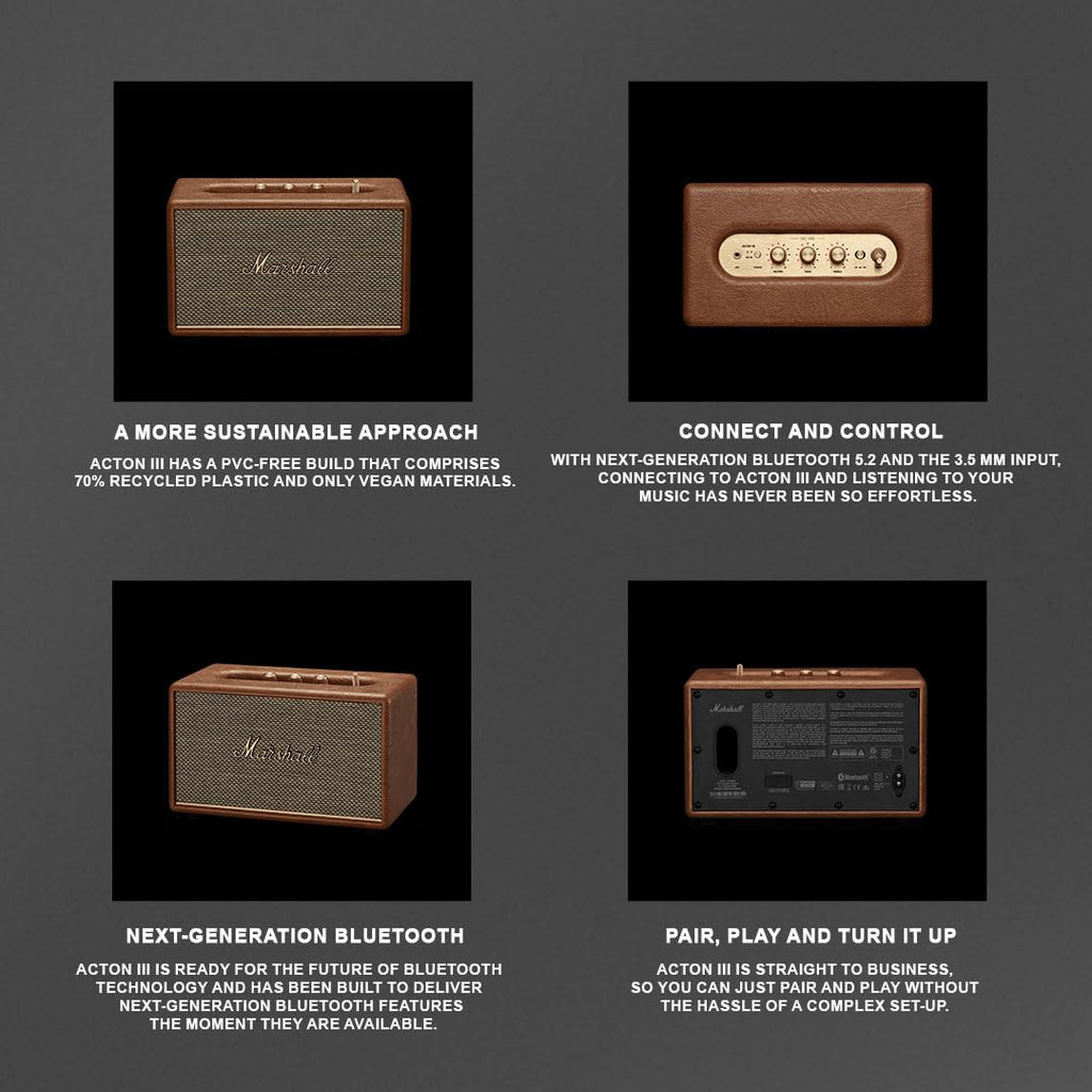 Marshall Acton III 60 W Bluetooth Powered Home Speaker, Brown