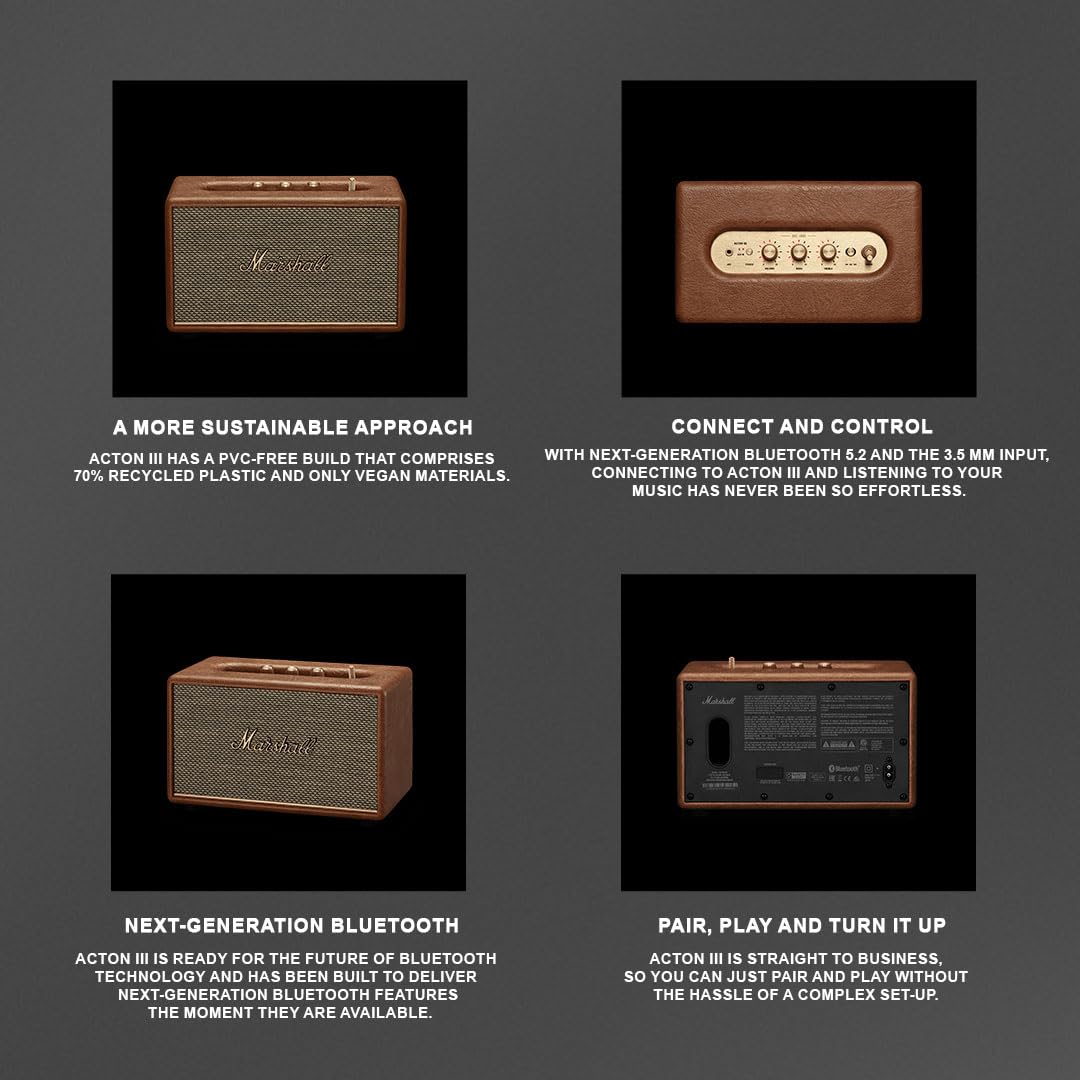 Marshall Acton III 60 W Bluetooth Powered Home Speaker, Brown