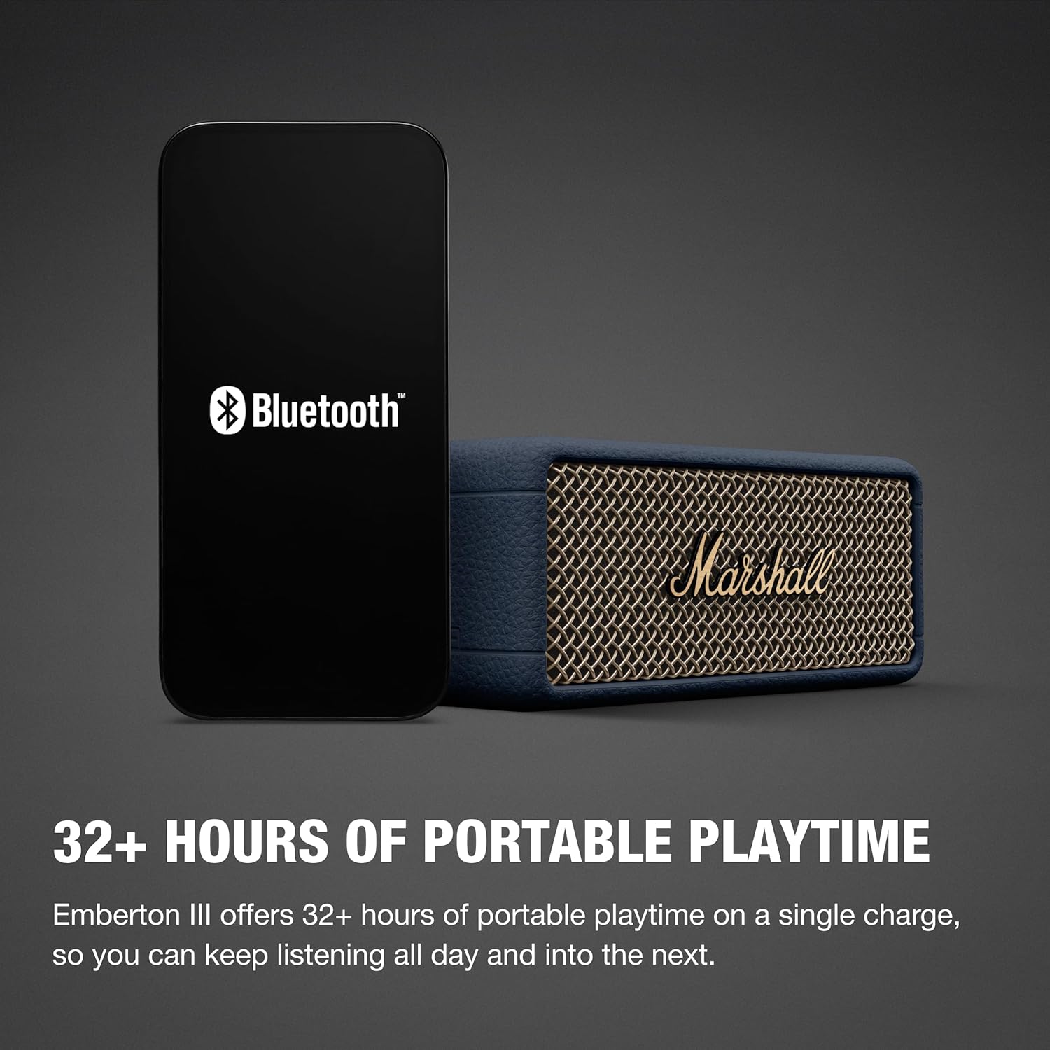 Marshall Emberton III Compact Portable Bluetooth Speaker with 32+ Hours of Playtime, (360° Sound), Dust & Waterproof (IP67) – Midnight Blue.