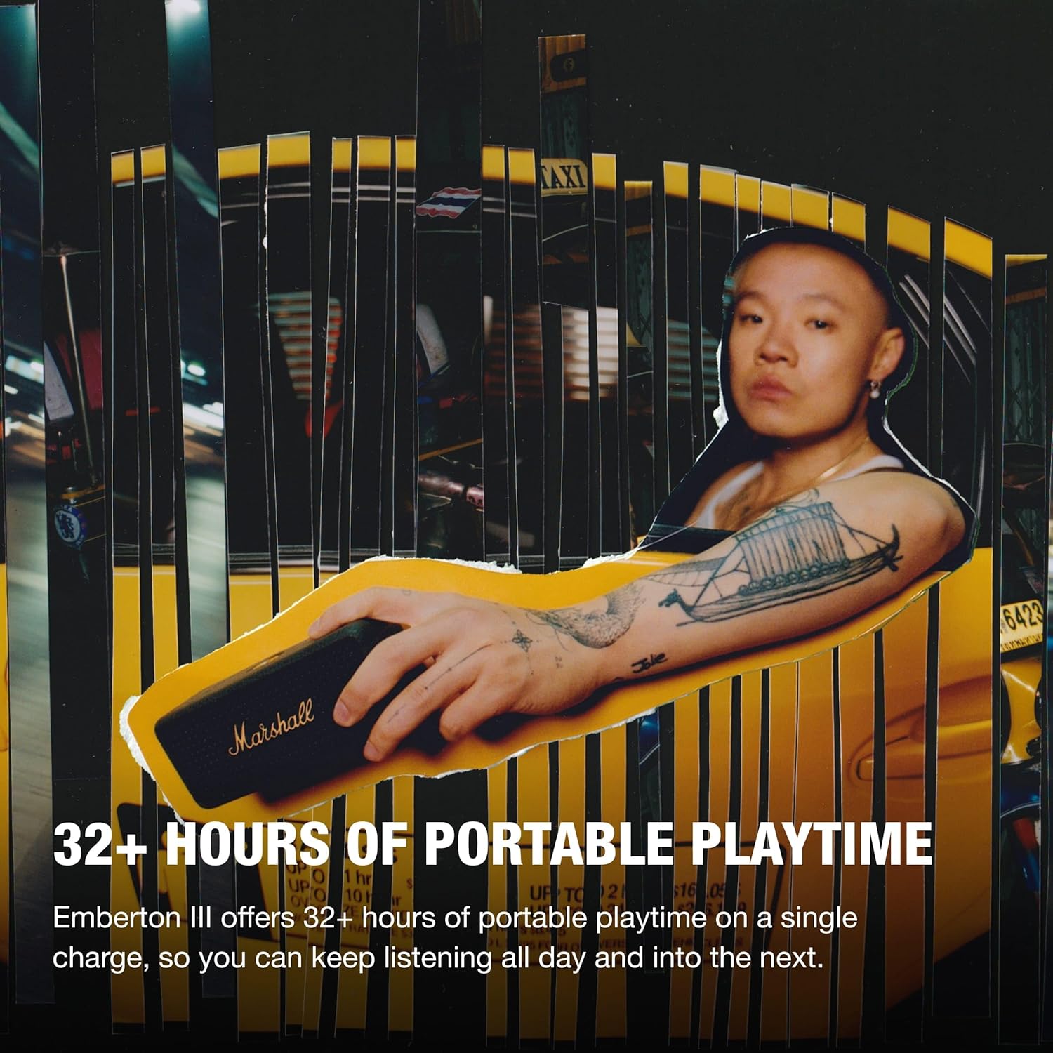 Marshall Emberton III Compact Portable Bluetooth Speaker with 32+ Hours of Playtime, (360° Sound), Dust & Waterproof (IP67) – Black & Brass.