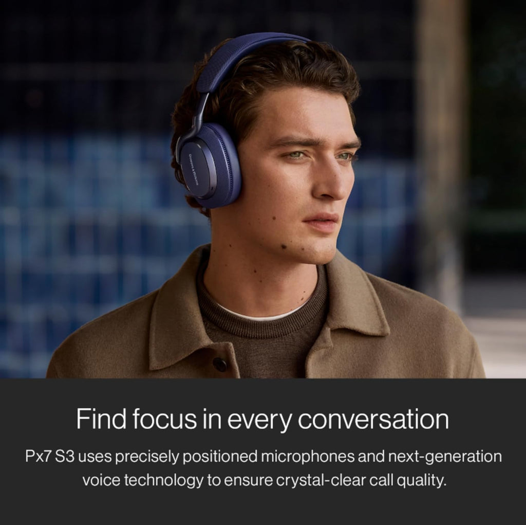 Bowers & Wilkins Px7 S3 Wireless Headphones Over Ear Noise Cancelling, Active Noise Cancelling & Transparency Mode, Hi-Res Sound, Bluetooth, 30-Hr Playtime, Quick Charge, Indigo Blue