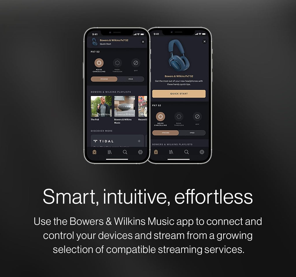 Bowers & Wilkins Px7 S2E Wireless Over Ear Headphones - Enhanced Noise Cancellation & Transparency Mode, Six Mics, Music App Compatible, 30-Hour Playback Time, Ocean Blue