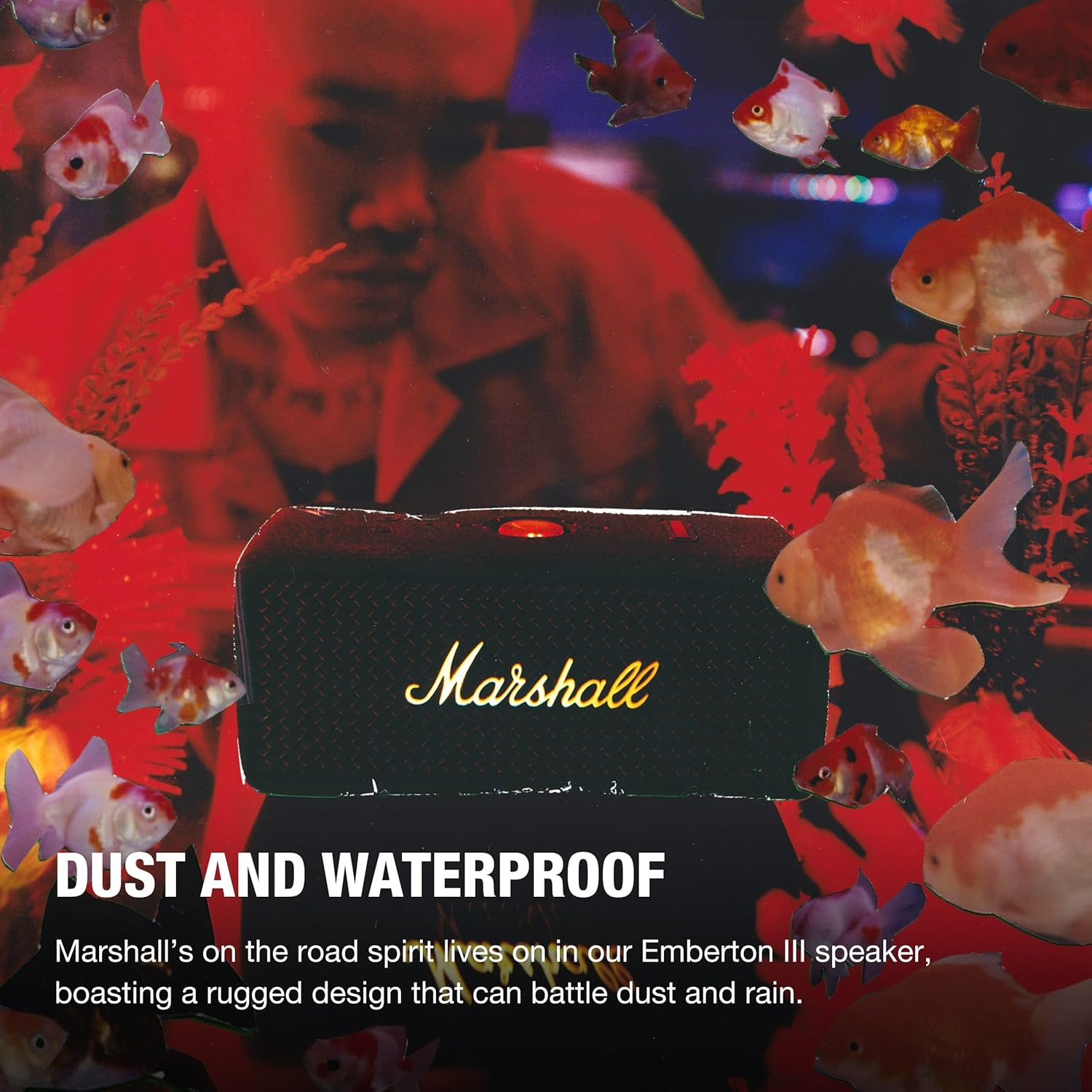 Marshall Emberton III Compact Portable Bluetooth Speaker with 32+ Hours of Playtime, (360° Sound), Dust & Waterproof (IP67) – Black & Brass.