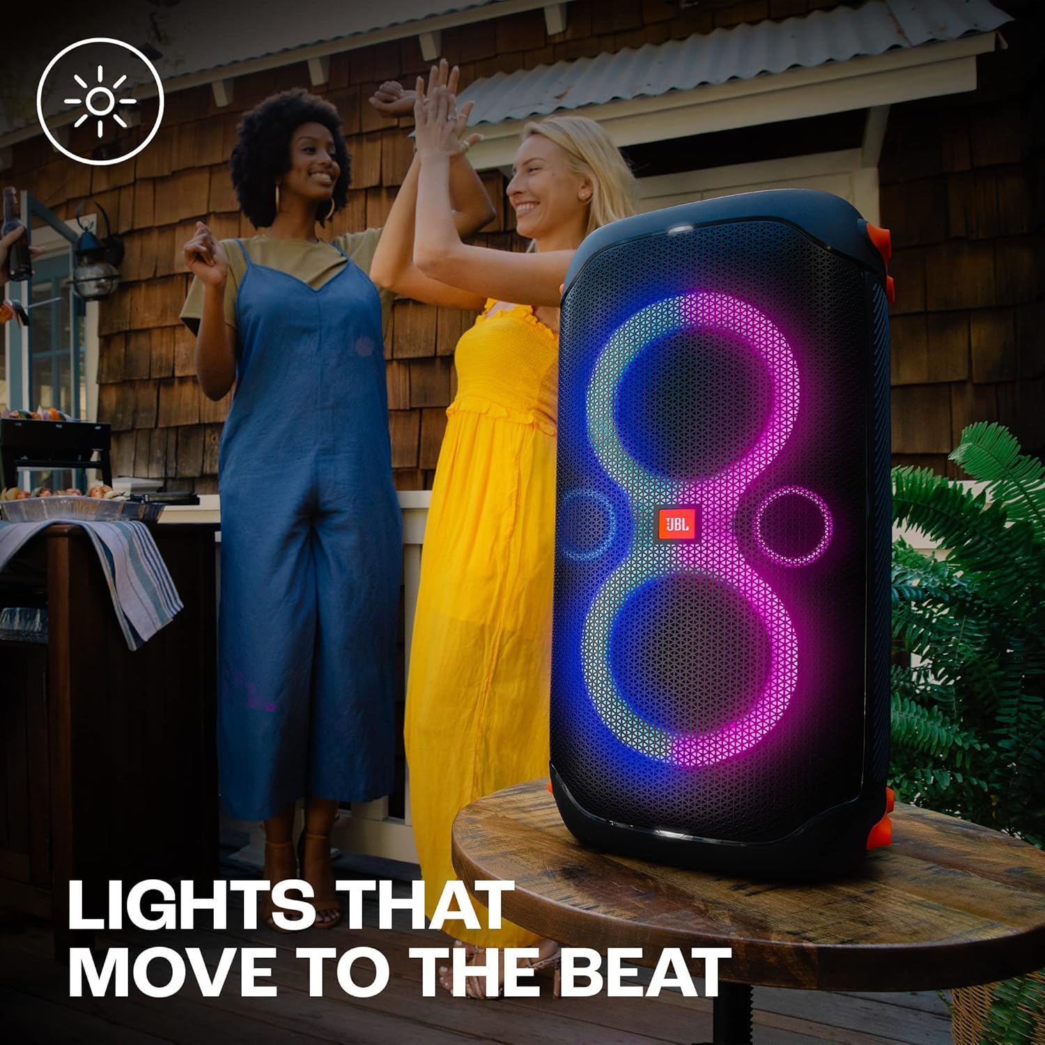 JBL Partybox 110, Wireless Bluetooth Party Speaker, 160W Monstrous Pro Sound, Dynamic Light Show, Upto 12Hrs Playtime, Built-in Powerbank, Guitar & Mic Input, PartyBox App, Splashproof (Black)