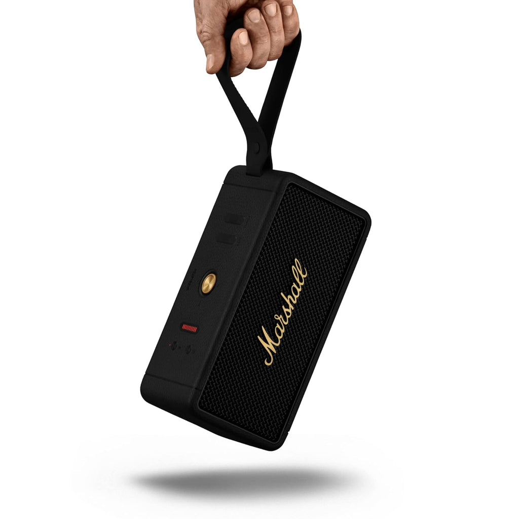 Marshall Middleton Portable Bluetooth Speaker with 20+ Hours of Portable Playtime, 360° Sound, Dust & Waterproof (IP67) - Black & Brass.