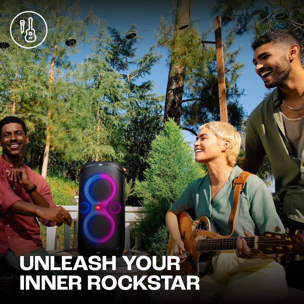 JBL Partybox 110, Wireless Bluetooth Party Speaker, 160W Monstrous Pro Sound, Dynamic Light Show, Upto 12Hrs Playtime, Built-in Powerbank, Guitar & Mic Input, PartyBox App, Splashproof (Black)