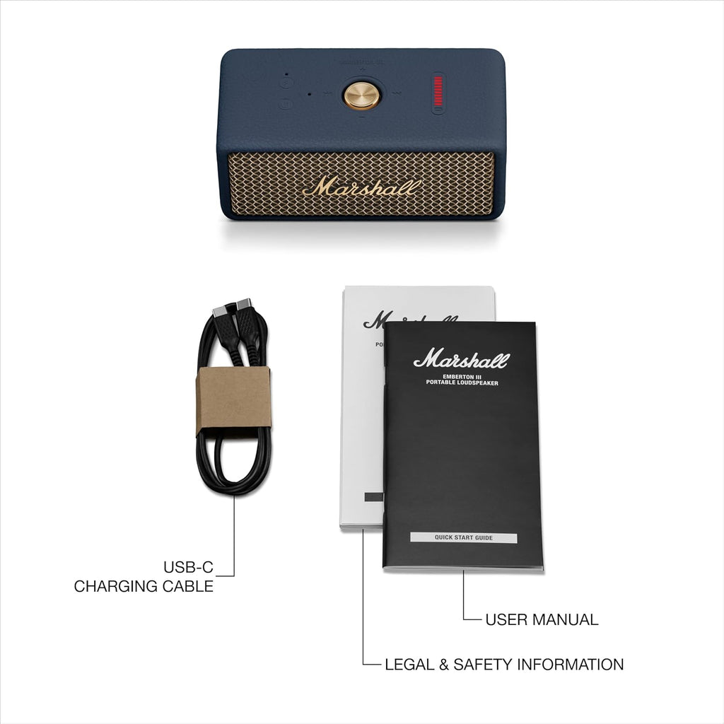 Marshall Emberton III Compact Portable Bluetooth Speaker with 32+ Hours of Playtime, (360° Sound), Dust & Waterproof (IP67) – Midnight Blue.